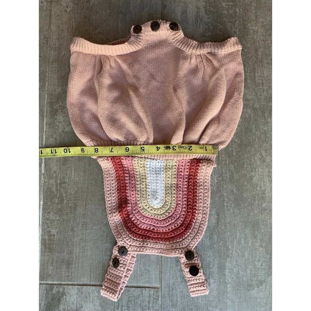 Los Angeles Boutique Knit Sweater Crochet Rainbow Bubble Romper Outfit 6-12m